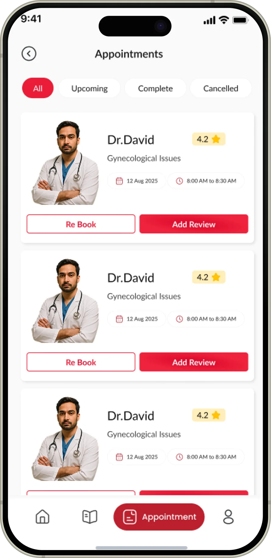 Appointments screen